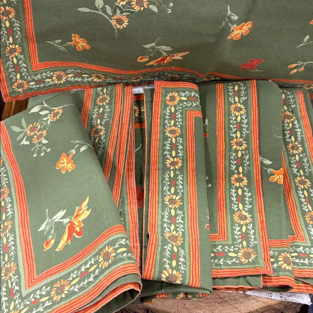 Floral Green and Orange Cloth Napkins